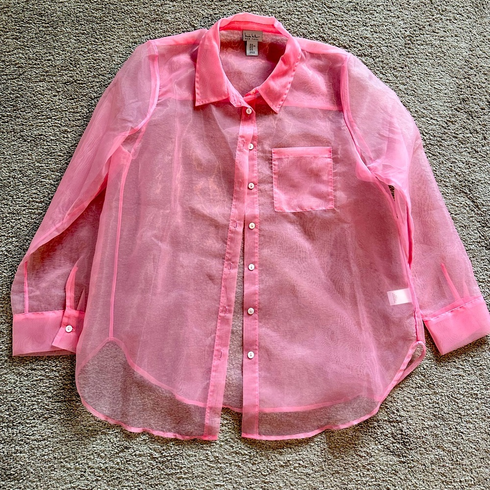 Pink translu button down shirt size XL